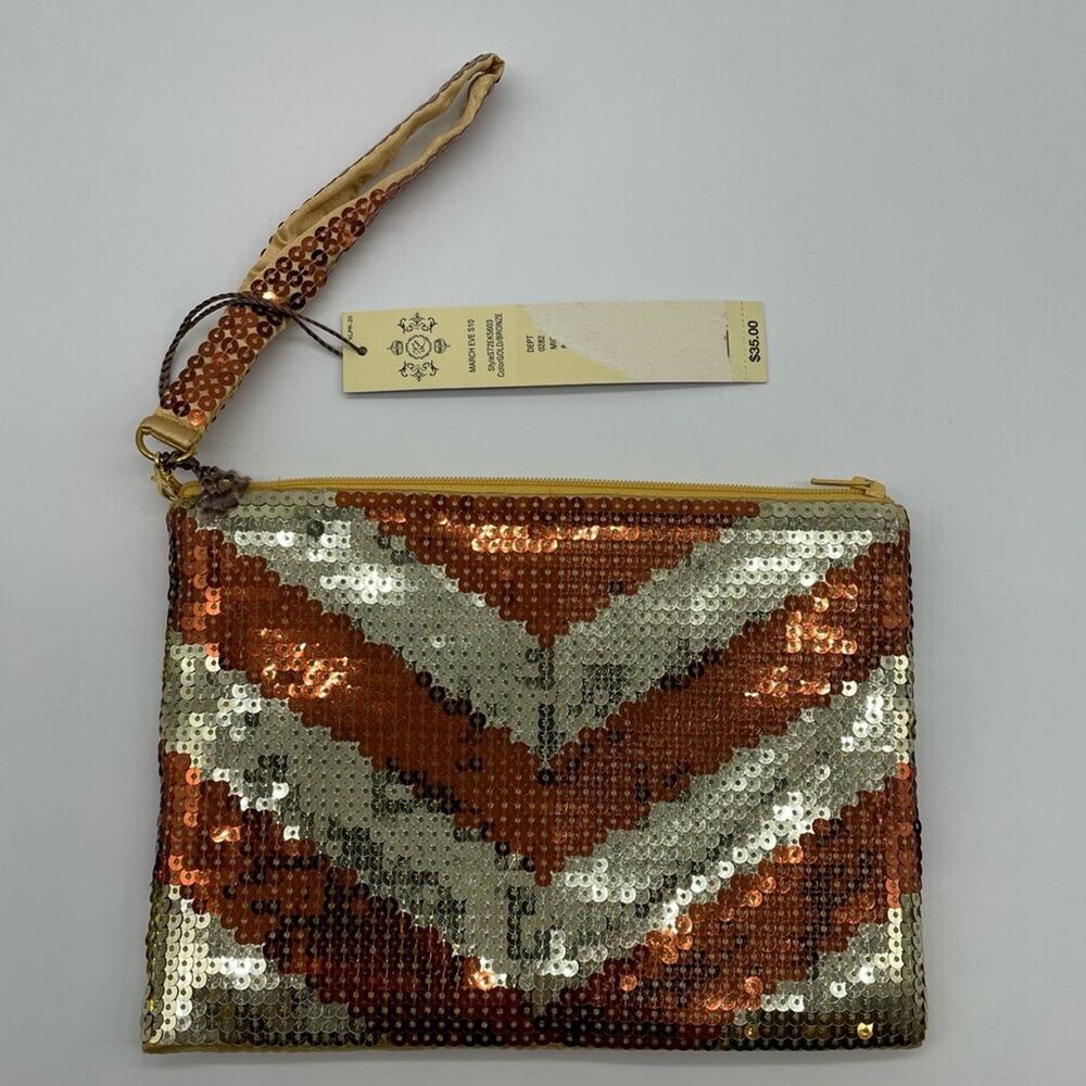 NWT Sequined Bronze and Silver Kate Landry Wristlet